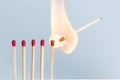 Matches in group burning safety-match with red, orange, yellow fire. Isolated on white background