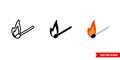 Matches icon of 3 types color, black and white, outline. Isolated vector sign symbol