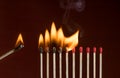 Matches lighting in a row Royalty Free Stock Photo