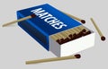 Open the boxes of matches. Vector Matchbox and Match. Icon. Logo. Isolated on gray background. Dark blue.