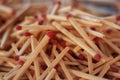 Scattered matches on a wooden table Royalty Free Stock Photo