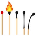 Matches varying degrees of burning flat design icon set. Royalty Free Stock Photo