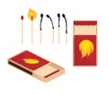 Matches vector, burned match, burning match, rest of the match