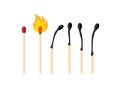 Matches vector, burned match, burning match, rest of the match