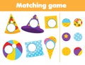 Matching children educational game. Find missing part of objects. Activity for kids and toddlers Royalty Free Stock Photo