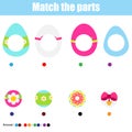 Matching children educational game. Find missing part puzzle activity. Easter theme