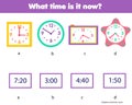 Matching children educational game. Match clock and time numbers. Learning hours and minutes