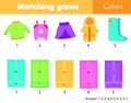 Matching children educational game. Match by color. Put clothes into wardrobe. Learn colors for kids and toddlers