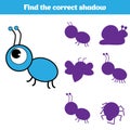 Matching children educational game. Match insects parts. Find missing puzzle. Activity for pre school years kids Royalty Free Stock Photo