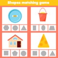 Matching children educational game. Match objects and shapes. Activity for kids and toddlers.