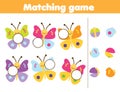 Matching children educational game. Match parts of cute butterflies. Activity for kids and toddlers