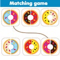 Matching children educational game. Match parts of donuts. Learning symmetry for kids and toddlers