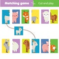 Matching children educational game. Match parts of farm animals. Learning symmetry for kids and toddlers