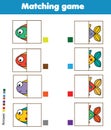 Matching children educational game. Kids activity. Match fish parts