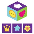 Matching children educational game. Match picture and silhouettes on cube. Puzzle Activity for kids and toddlers