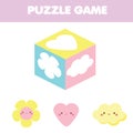 Matching children educational game. Match pictures and silhouettes on cube toy. Puzzle Activity for kids and toddlers