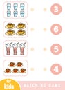 Matching education game. Count how many items and choose the correct number. Drink set