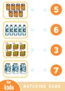 Matching education game. Count how many items and choose the correct number. Drink set