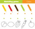 Matching educational children game. Match vegetables and fruits by color. Activity for pre school kids and toddlers