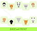 Matching educational game for children. Find the back and front cartoon animals