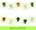 Matching educational game for children. Find the back and front cartoon animals