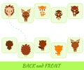 Matching educational game for children. Find the back and front cartoon animals