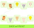 Matching educational game for children. Find the back and front cartoon animals