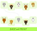 Matching educational game for children. Find the back and front cartoon animals