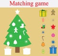 Matching educational game for children. Stickers game with New Year, Christmas tree