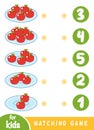 Matching game for children. Count how many apples and choose the correct number