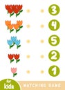 Matching game for children. Count how many flowers and choose the correct number