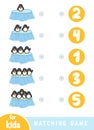 Matching game for children. Count how many penguins and choose the correct number