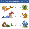Matching game for children. Match by color, mermaids Royalty Free Stock Photo