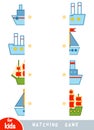 Matching game, game for children. Match the halves. Set of ships