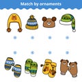 Matching game for children, Match the mitten and hats