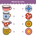 Matching game for children. Match plates and mugs by ornament