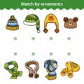 Matching game for children, Match the scarves and hats Royalty Free Stock Photo