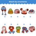 Matching game for children. Match the scarves and hats Royalty Free Stock Photo