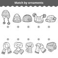 Matching game for children. Match the scarves and hats by ornament Royalty Free Stock Photo