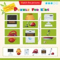 Matching game for children. Puzzle for kids. Match the right parts of the images. Set of electrical appliances