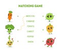 Matching Game with Cute Vegetables Characters, Word Matching Quiz Educational Game for Kids Vector Illustration