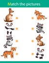 Matching game, education game for children. Puzzle for kids. Match the right object. Cartoon animals with their young. Kangaroo,