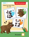 Matching game, education game for children. Puzzle for kids. Match the right object. Help the bear find his cub