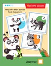 Matching game, education game for children. Puzzle for kids. Match the right object. Help the little panda find its parent