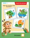 Matching game, education game for children. Puzzle for kids. Match the right object. Help the monkey find his home