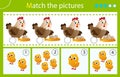 Matching game, education game for children. Puzzle for kids. Whose chickens? Hens, eggs and chicks. Worksheet for preschoolers Royalty Free Stock Photo