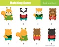 Matching game. Educational children activity with cute animals. Learning back and front