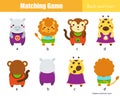 Matching game. Educational children activity with cute animals. Learning back and front