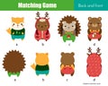 Matching game. Educational children activity with cute animals. Learning back and front