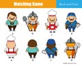 Matching game. Educational children activity. Learning back and front and professions for toddlers and kids